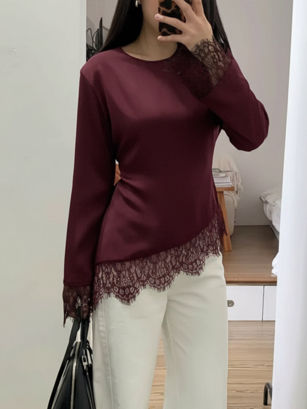 Asymmetric Lace Edge Top