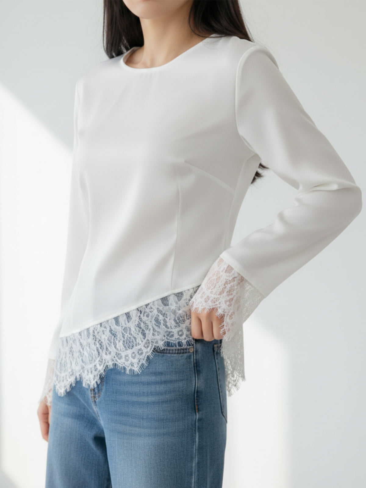 Asymmetric Lace Edge Top