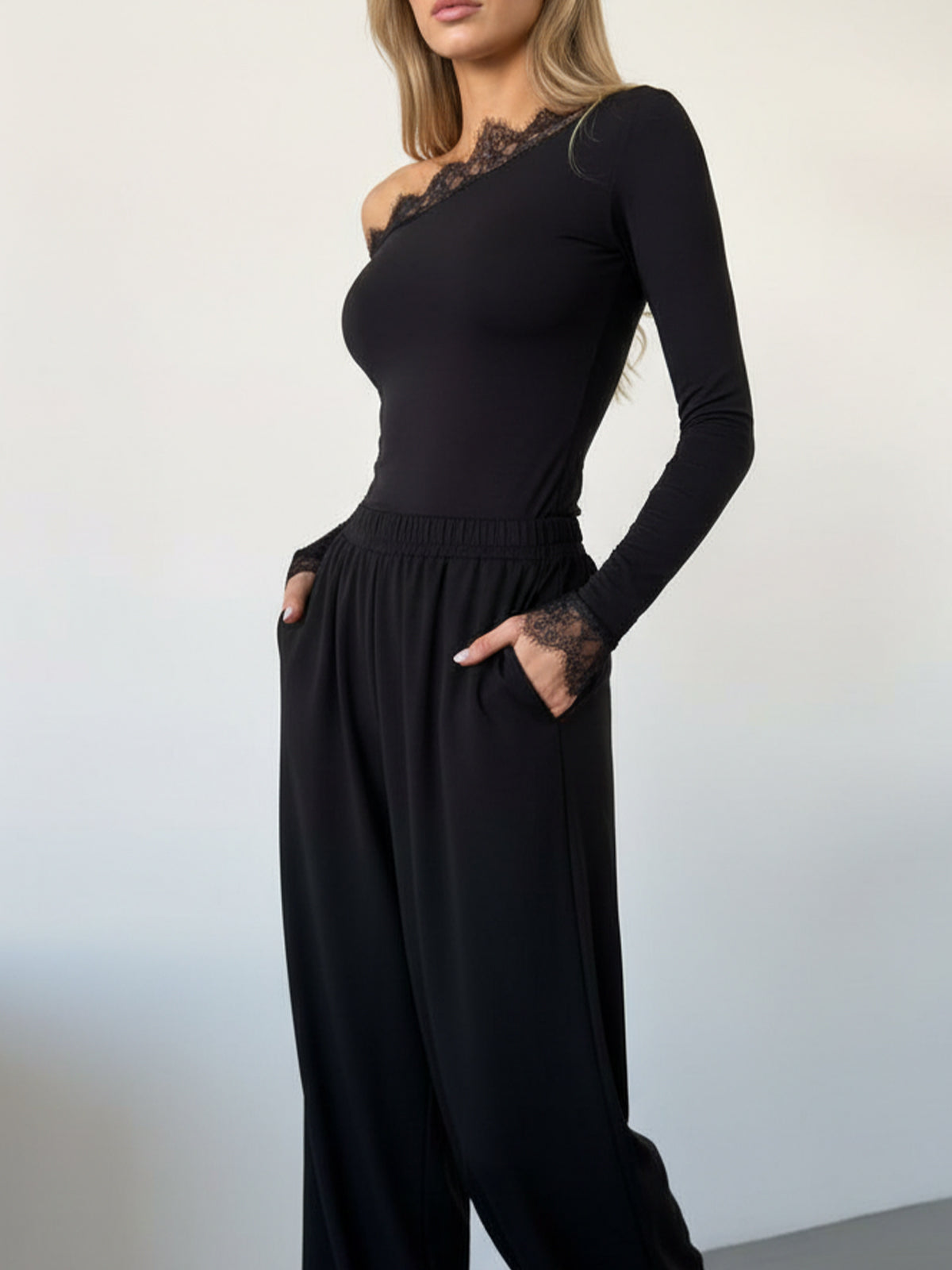 Lace Edge One-Shoulder Top