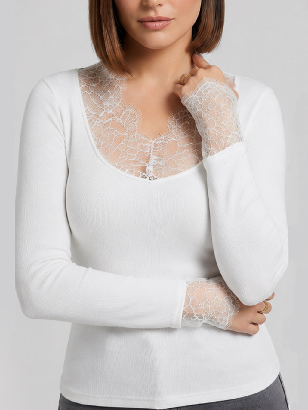 Lace Trim V-Neck Top