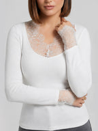 Lace Trim V-Neck Top