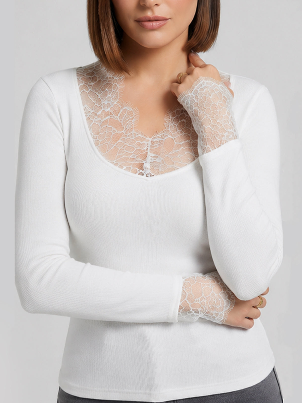 Lace Trim V-Neck Top