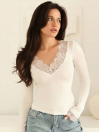 Lace Trim V-Neck Top